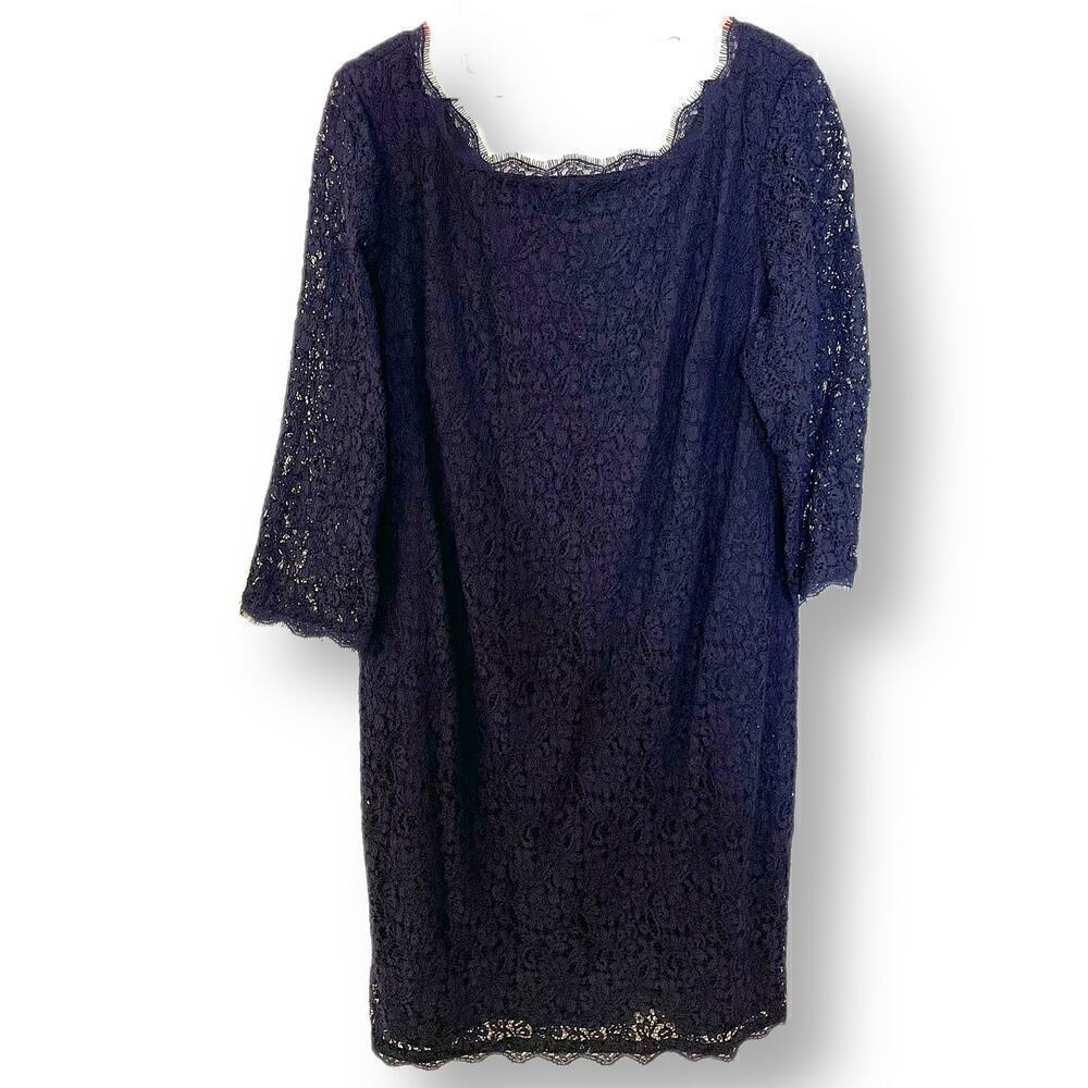Adrianna Papell Evening navy lace dress prom gala  16W
